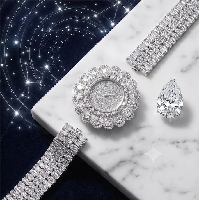 Luxury 925 Silver Moissanite Women's Watch Iced Out Diamond Floral Dial Bling Bracelet Watch Fine Jewelry Gift