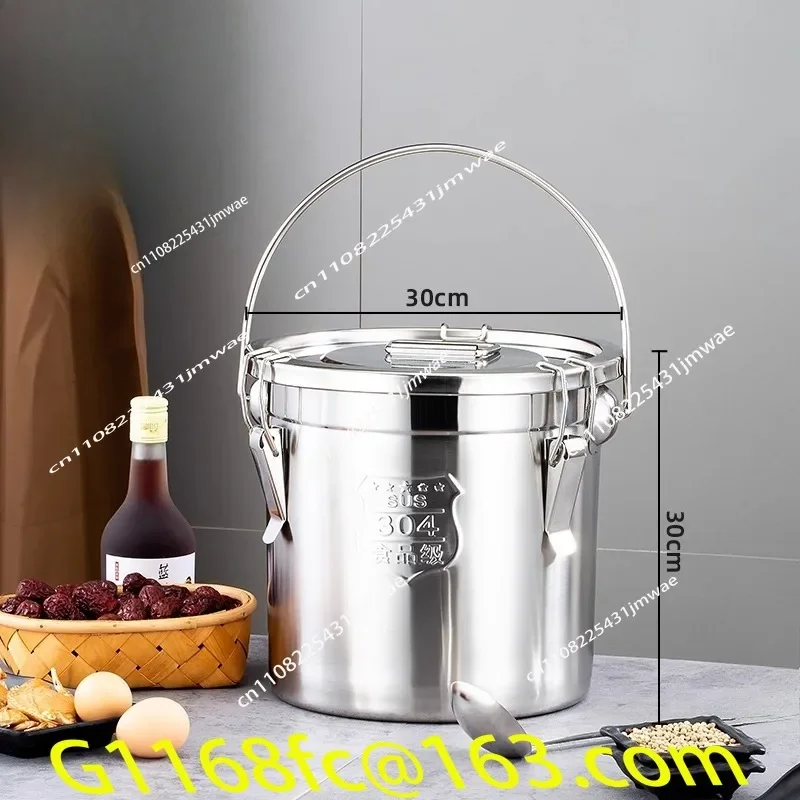 304 Stainless Steel Soup Pots Bucket With Lid Portable Large Capacity Rice Sealed Water BUcket Cater part