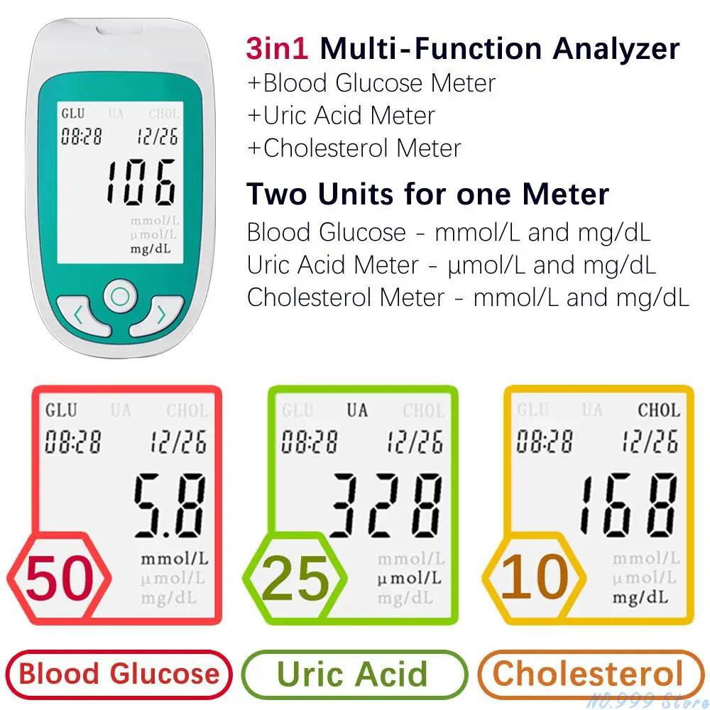 3 In1 Multi-function Diabetes Gout Device&lancets Cholesterol Test Strips&uric Acid &blood Glucose Stripszsk3- 1