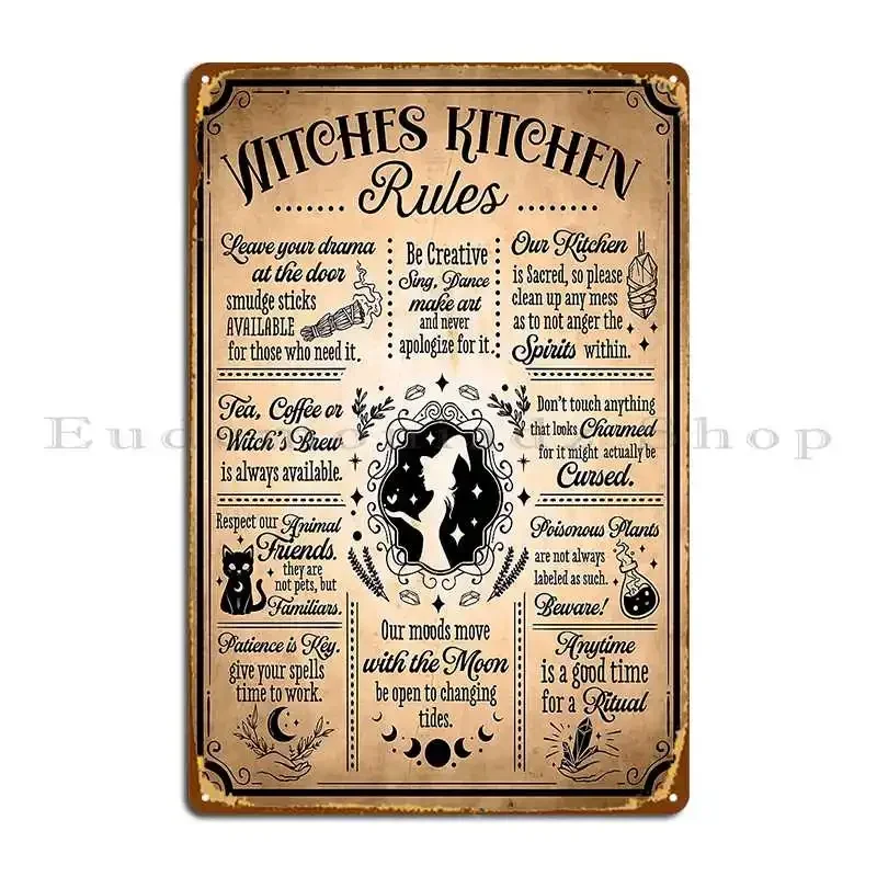 Witches Kitchen Rules Vintage Metal Plaque Cinema Wall Decor Wall Decor Vintage Design Tin Sign Poster