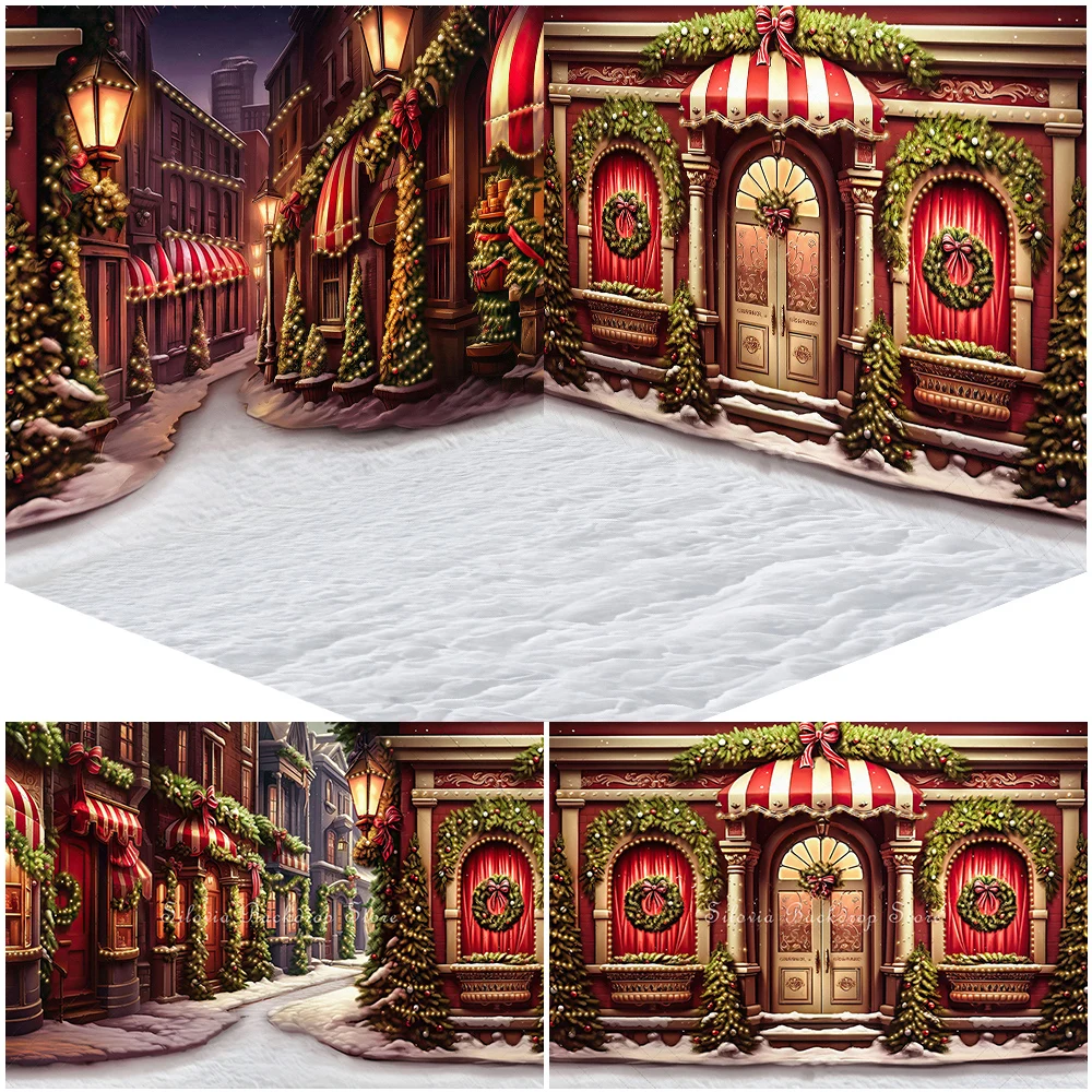 

Christmas Emporium Alley Photo Background Street Shops Room Photography Backdrop Kids Family Portrait Photo Studio Props