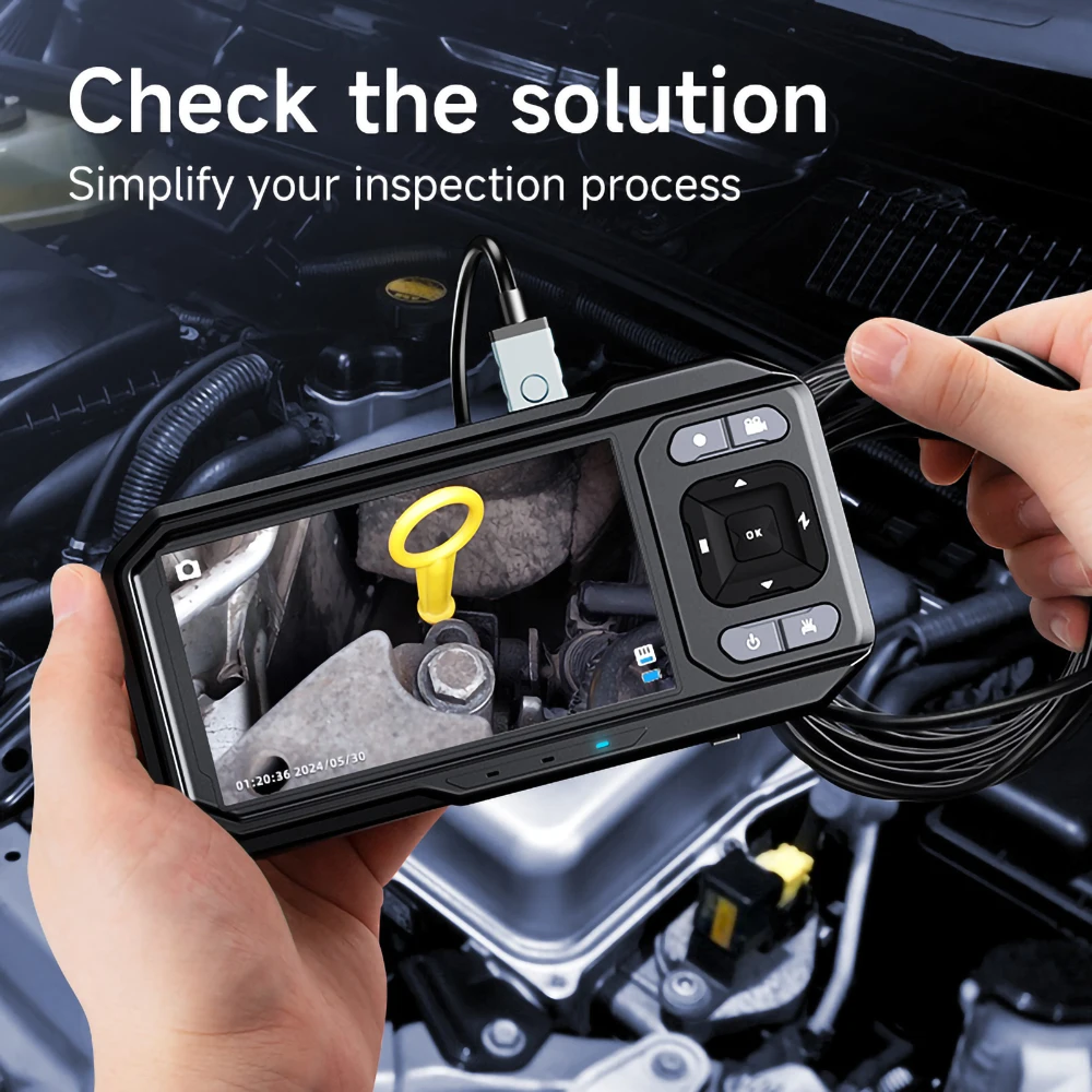 Kamera Inspeksi Pipa Layar IPS 1080P 4.5 Inci Endoskopi Otomotif Industri untuk Perbaikan Mobil Borescope Saluran Pembuangan IP67 Tahan Air