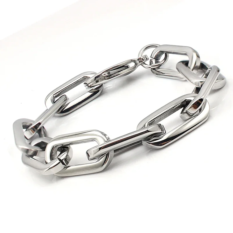 2024 Trendy Handmade shinny Link Bracelet 316L stainless steel rectangle shape Bracelets Connected Wide Chain pulseras for Women