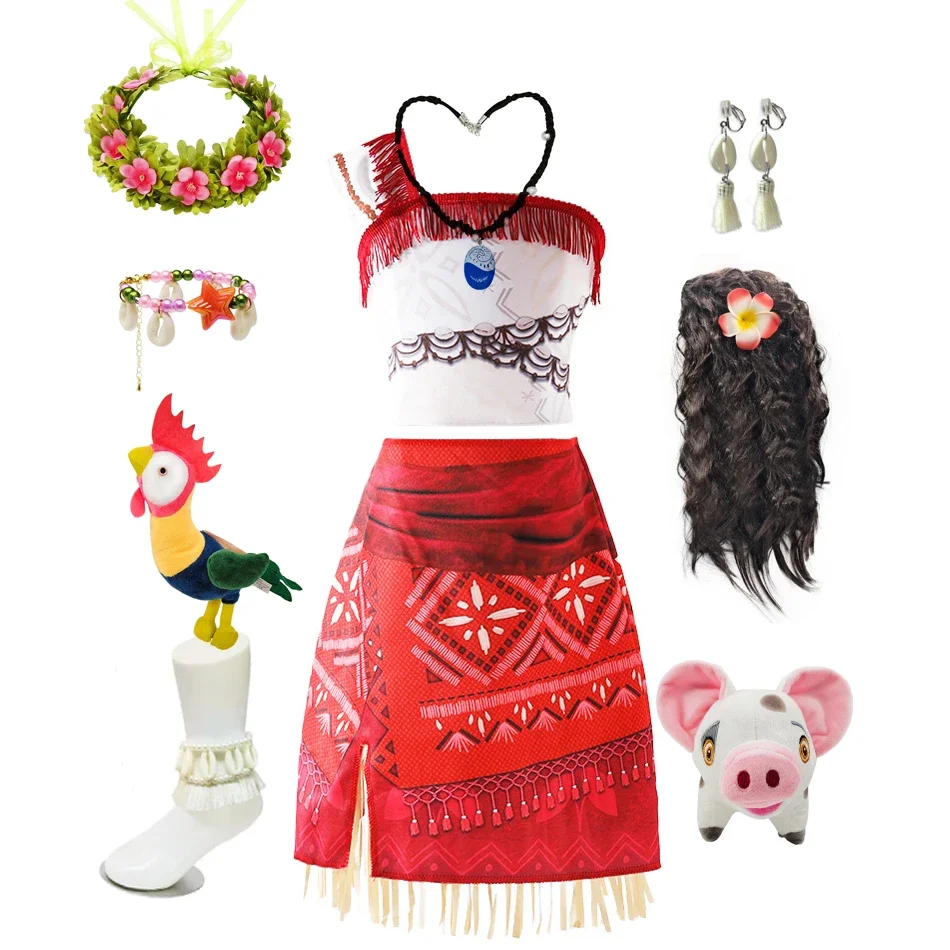 Costume de princesse Moana pour enfants, déguisement de Rhde maquillage, costume de fête d'Halloween, tenue de paupières pour filles, une fille initiée, 2 pièces