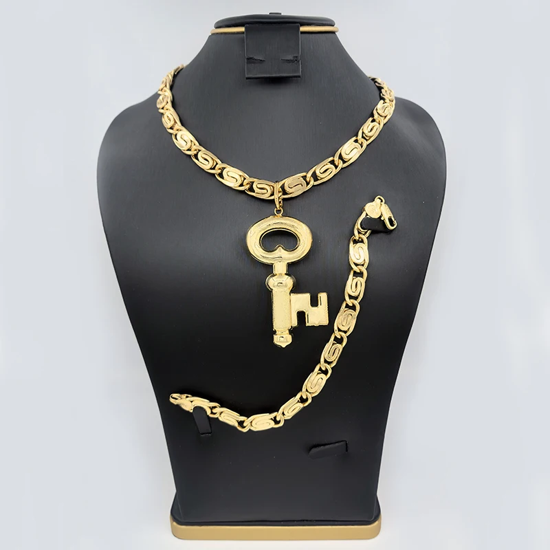 Dubai Jewelry Sets Gold Plated Necklace 60CM 45CM Copper Drop Earrings Nigerian Wedding Party  Engagement Gifts Jewellery