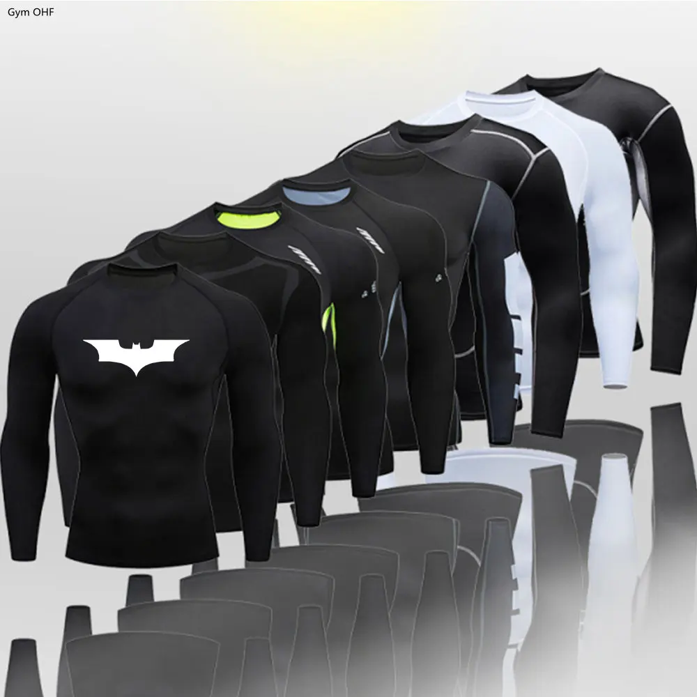 Bat/-Man Compression Shirts Tights Elastic Breathable Men\'s T Shirt Training Fitness Gym Jogging Running Sweatshirt Rashguard