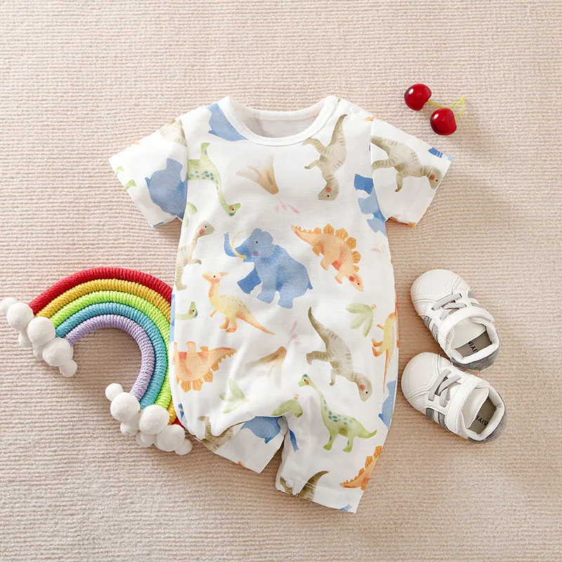 Summer Boys and Girls Cute Cartoon Animal Comfortable Casual Short Sleeve Baby Round Neck Bodysuit