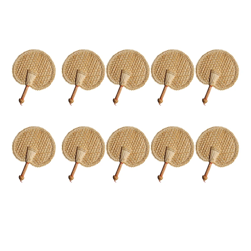 

10X Hand-Woven Woven Straw Hand Fan Old Summer Natural Hand Fan Environmentally Friendly Hand-Woven Fan Decorative Fan