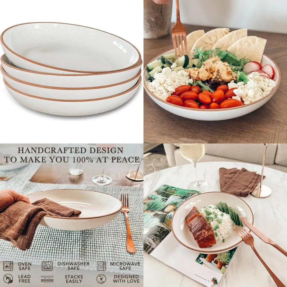 

керамические большие миски для макарон, 30 унций, набор из 4 штук - сервировочная, для салатов, ужина и т. д. тарелка/широкая миска - микроволновая печь, духовка, сейф для посудомоечной машины