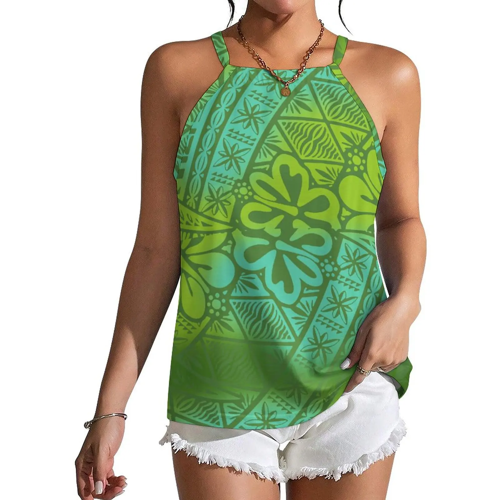 Custom Wholesale Women'S Summer Halter Everyday Casual Wear Polynesian Style Fiji Island Print Custom Design Strapper Vest