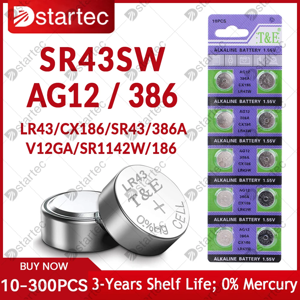 10PCS-300PCS 1.55V AG12 LR43 SR43 186 386 LR1142 V12GA AG 12 Button Batteries SR43W SR1142 Cell Coin Watch Toys Remote Battery