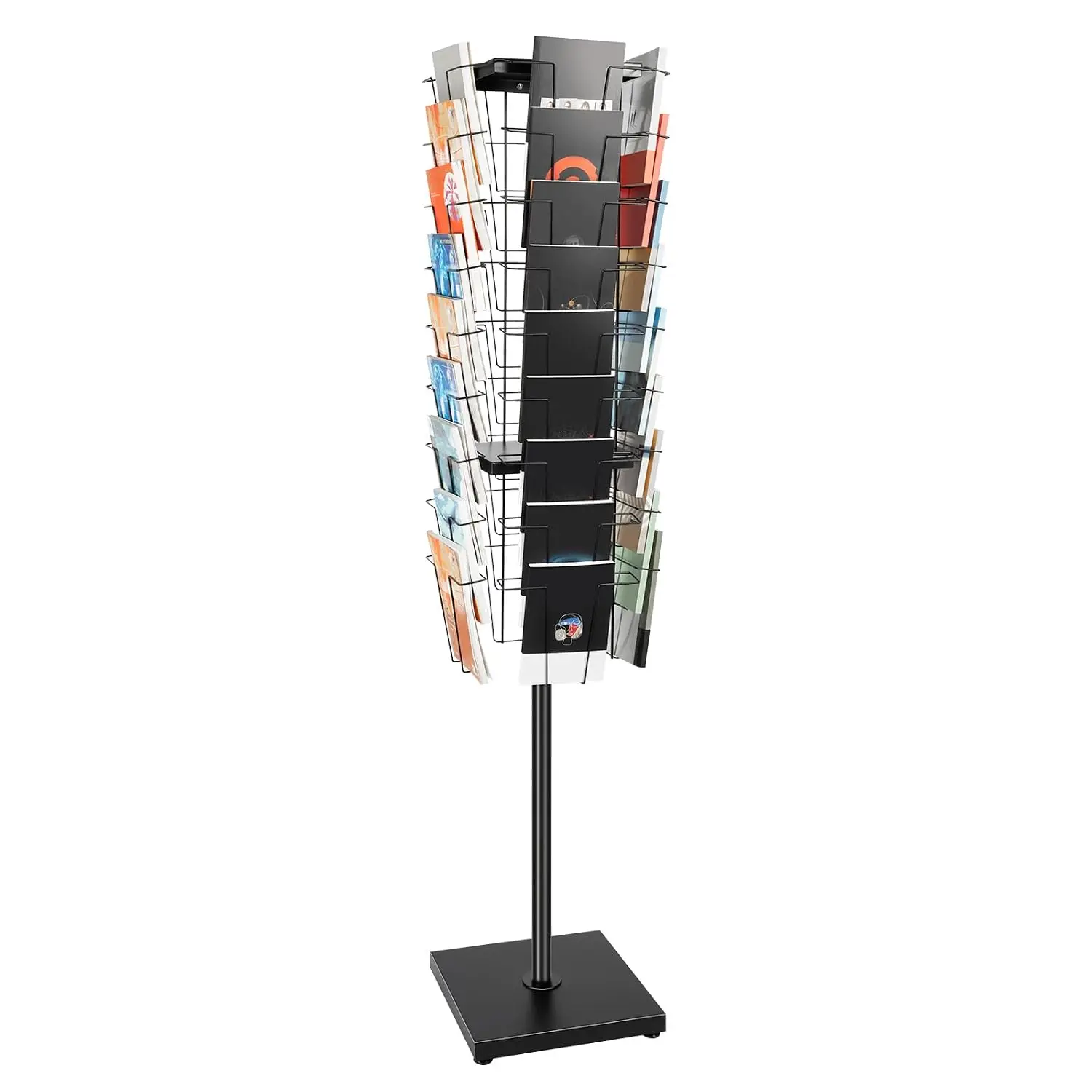 36 Pockets 360°Rotating Magazine Rack Holder Brochure Display Stand, 132lbs Capacity Floor Mounted Magazine Racks,, Customized