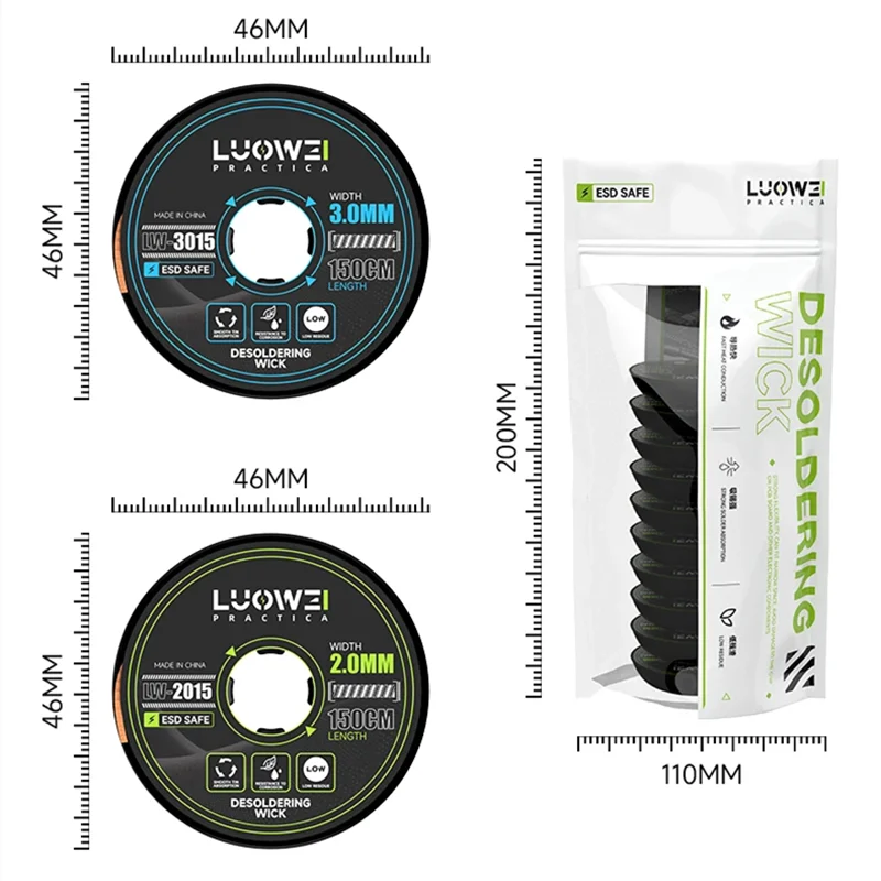 

LUOWEI LW-2015/3015 150 см фитиль для припоя, распайка медной проволоки, сетка, ширина оплетки 2/3 мм, устройство для удаления печатных плат BGA, оловянный сварочный инструмент для пайки