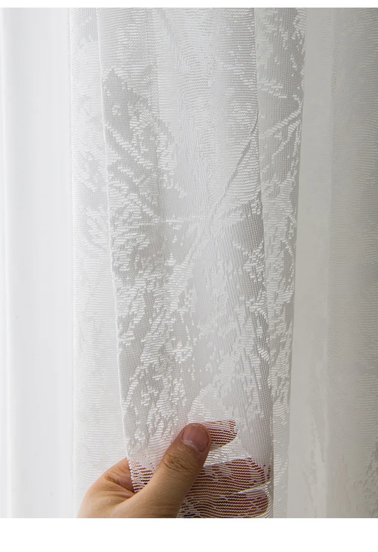 Nordic Einfache Spitze Maple Leaf Jacquard Warp Stricken Fenster Vorhang Zimmer Vorhänge für Wohnzimmer Esszimmer Schlafzimmer – Detail 9