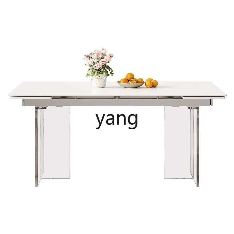 Yjq Acrylic Suspension Dining Table Cream Style Household Small Apartment Rectangular Stone Plate Retractable