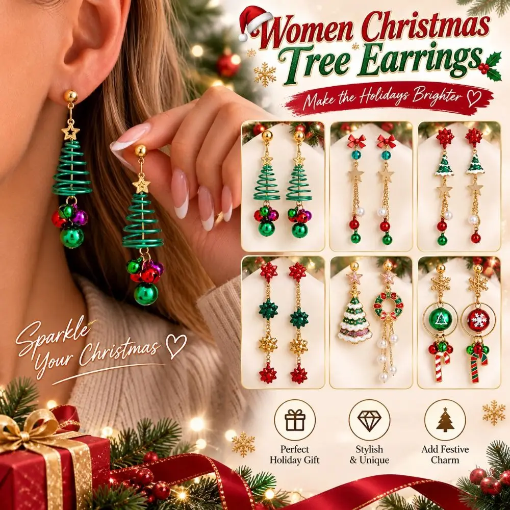 Star Women Christmas Tree Earrings Snowflake Wreath Christmas Dangle Earrings Gingerbread Pattern Christmas Jewelry