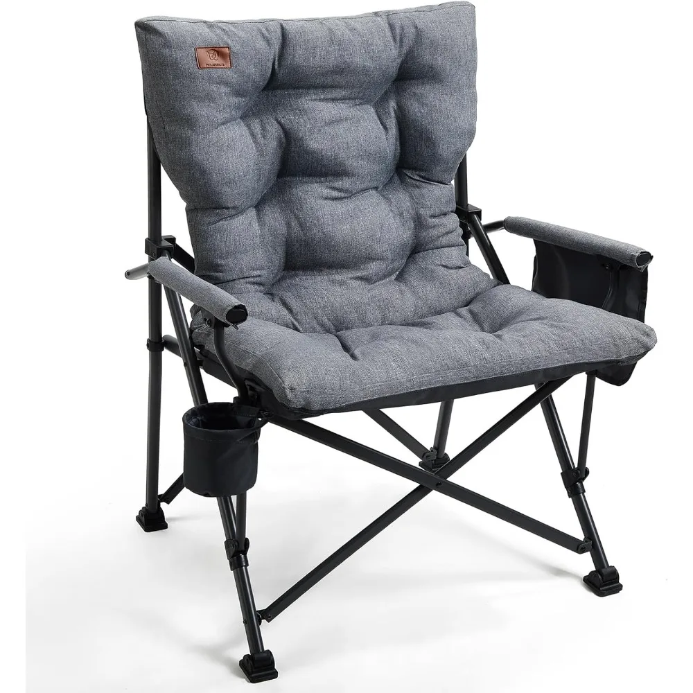 

Oversized Folding Camping Chair for Adults, Heavy Duty Lawn Chair with Side Pockets, Portable Collapsible Quad Chair for Outsid