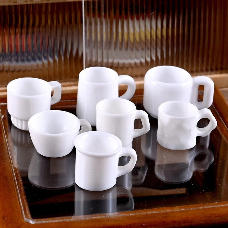 10Pc 1/12 Dollhouse Simulation Pure White Simple Cup Model Dollhouse Miniature Kitchen Decoration Micro Scene Construction Props