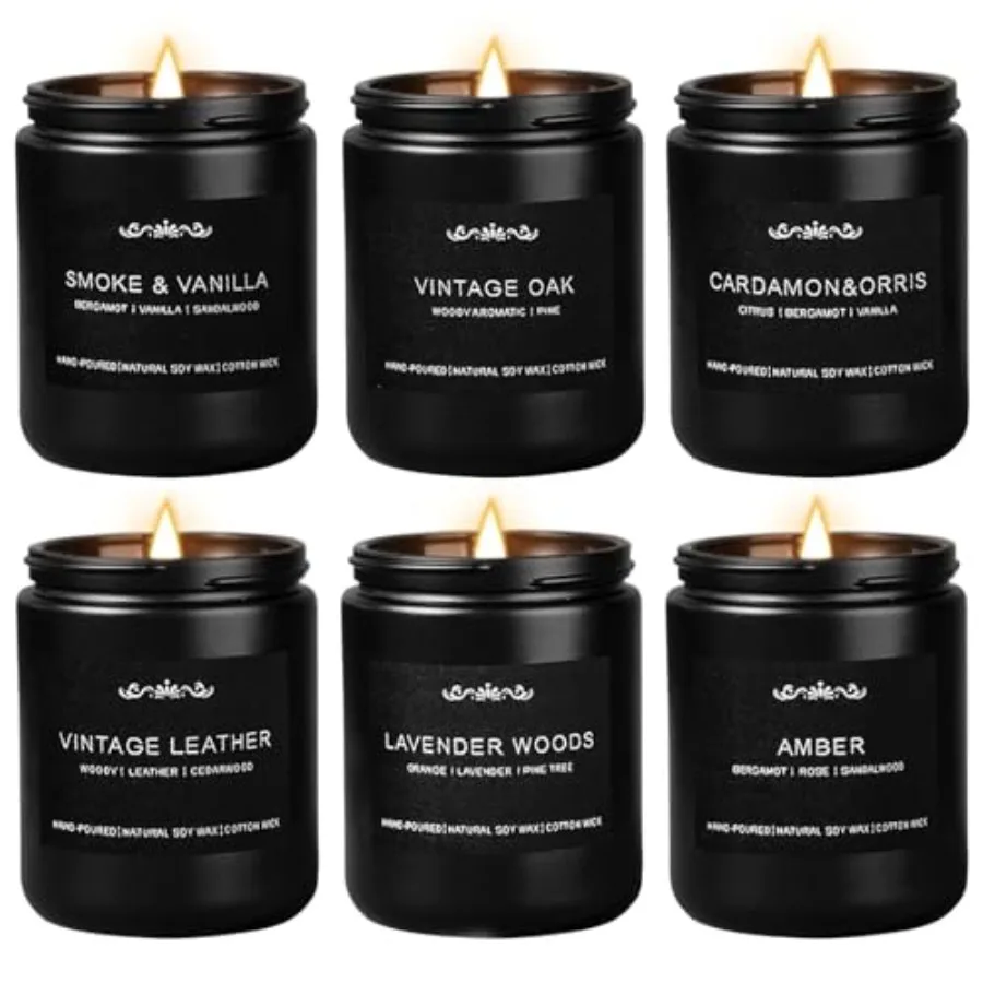 

Набор свечей для мужчин из соевого воска, 300 часов горения, с мужественными ароматами для дома, подарок для папы, мужа или парня