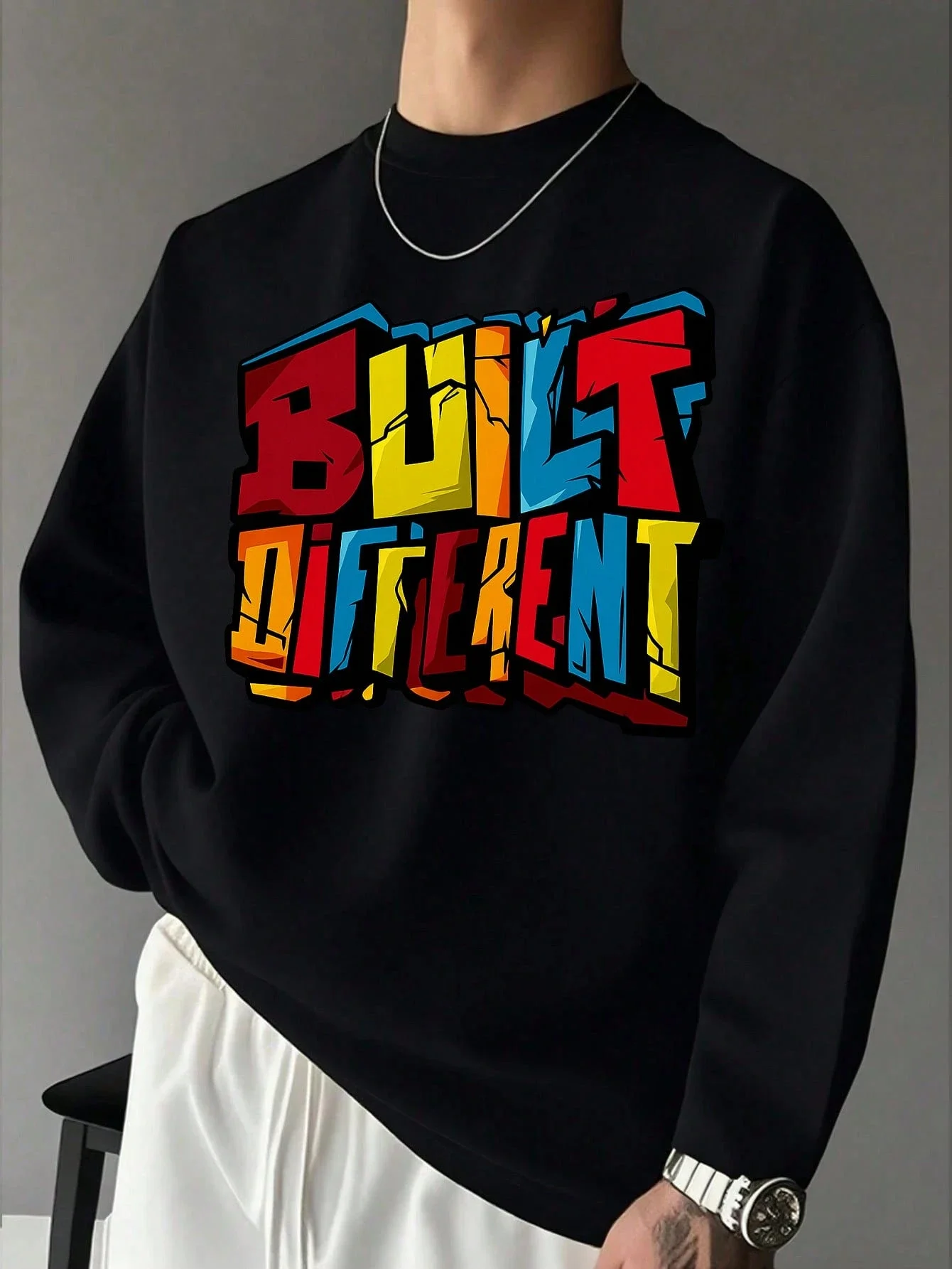 

Мужская повседневная хлопковая толстовка с длинными рукавами и буквенным принтом