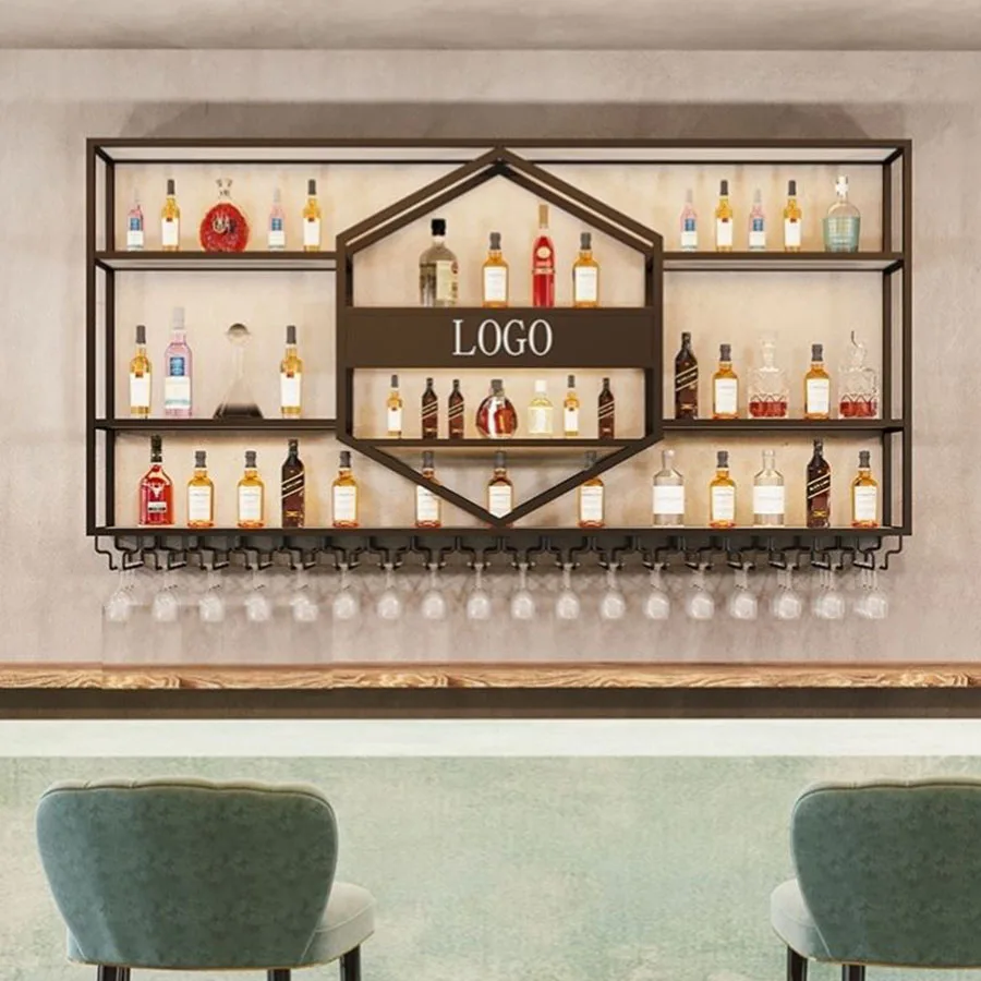 Wall Mount Bar Cabinet Hanging Gold Home Column Display Design Stackable Iron Cube Wine Rack Wedding Schrank Kitchen Furniture