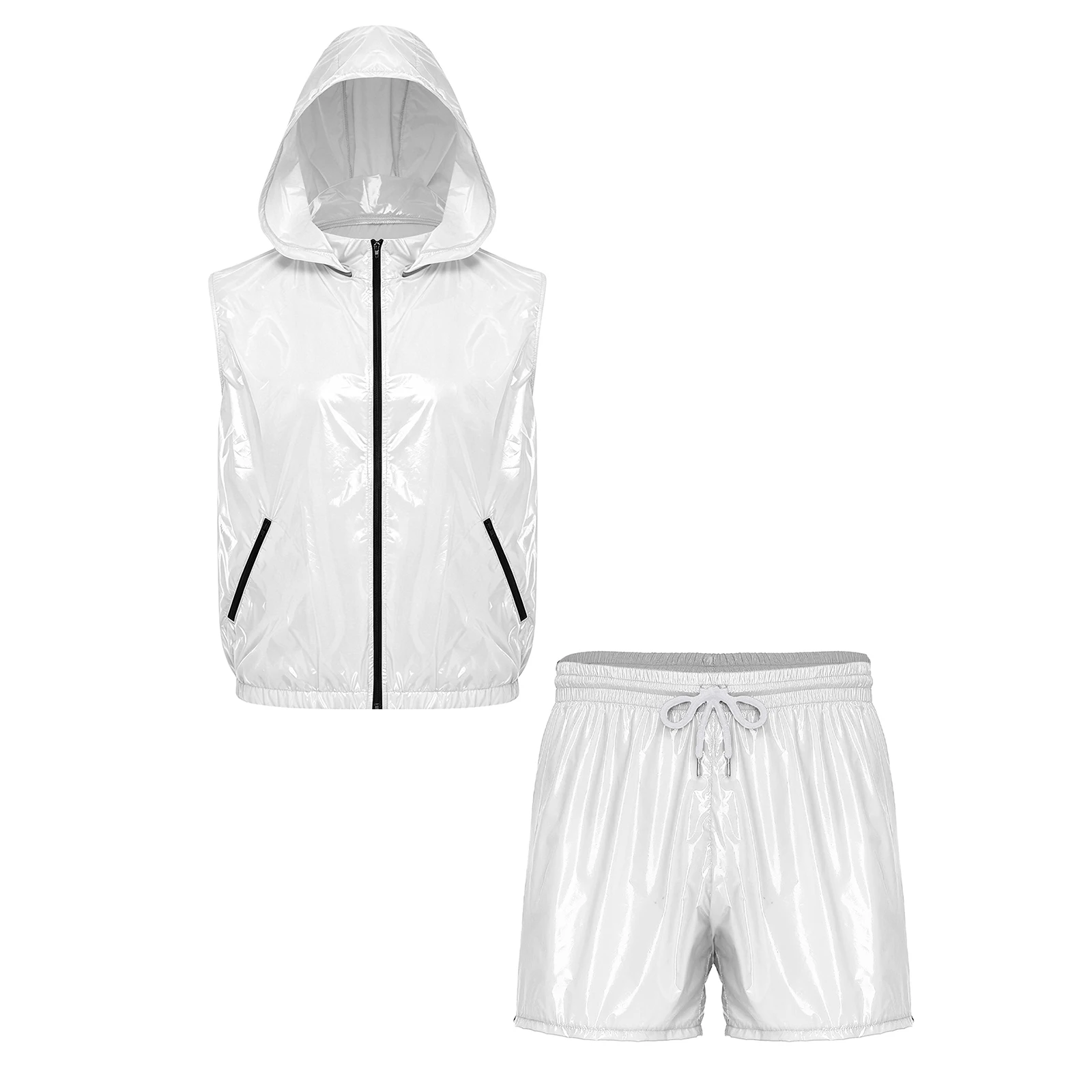 Men Waterproof Tracksuit Causal Sport Outfit Sleeveless Zipper Vest with Detachable Hood And Boxer S