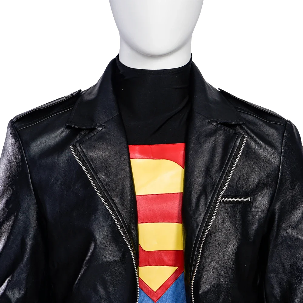 Anime Cos Super Boy Conner Cosplay Kent Costume Jumpsuit Leather Jacket Full Set Adult Men's Superhero Halloween Party Suit