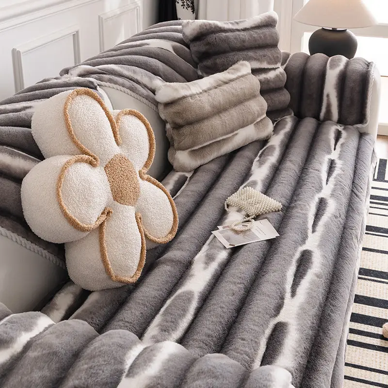 

Winter Padded Thickened Sofa Cover Warm Rabbit Plush Velvet Sofa Cushion Soft Non-Slip Living Room Sofa Decorative Protective