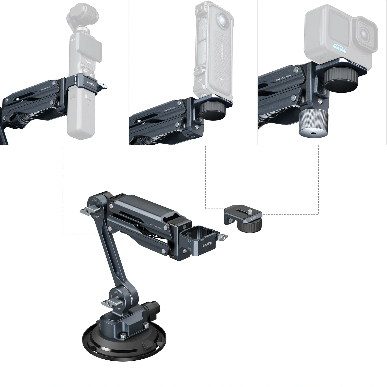 Smallrig سيارة اطلاق النار امتصاص الصدمات شفط كأس جبل ل DJI Osmo جيب 3 GoPro HERO13 Insta360 X4 ملحقات الكاميرا الرياضية
