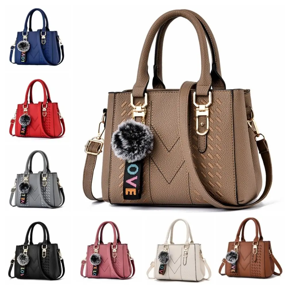 Korea lederen dameshandtas met sleutelhanger Open zak schoudertas Grote capaciteit Kleurrijke crossbody tas Dame
