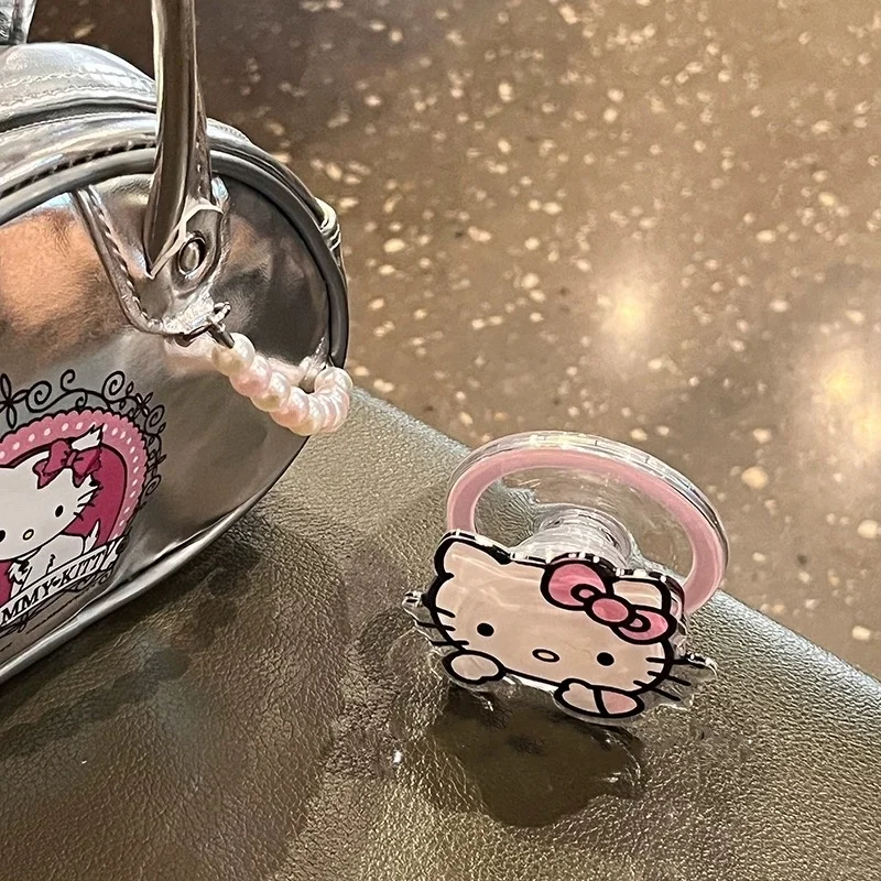 Pink Cartoon Cute Hello Kitty Bow KT Magsafe Wireless Charge Phone Case For iPhone 16 15 14 13 12 Pro Max Kitty Magnetic Holder