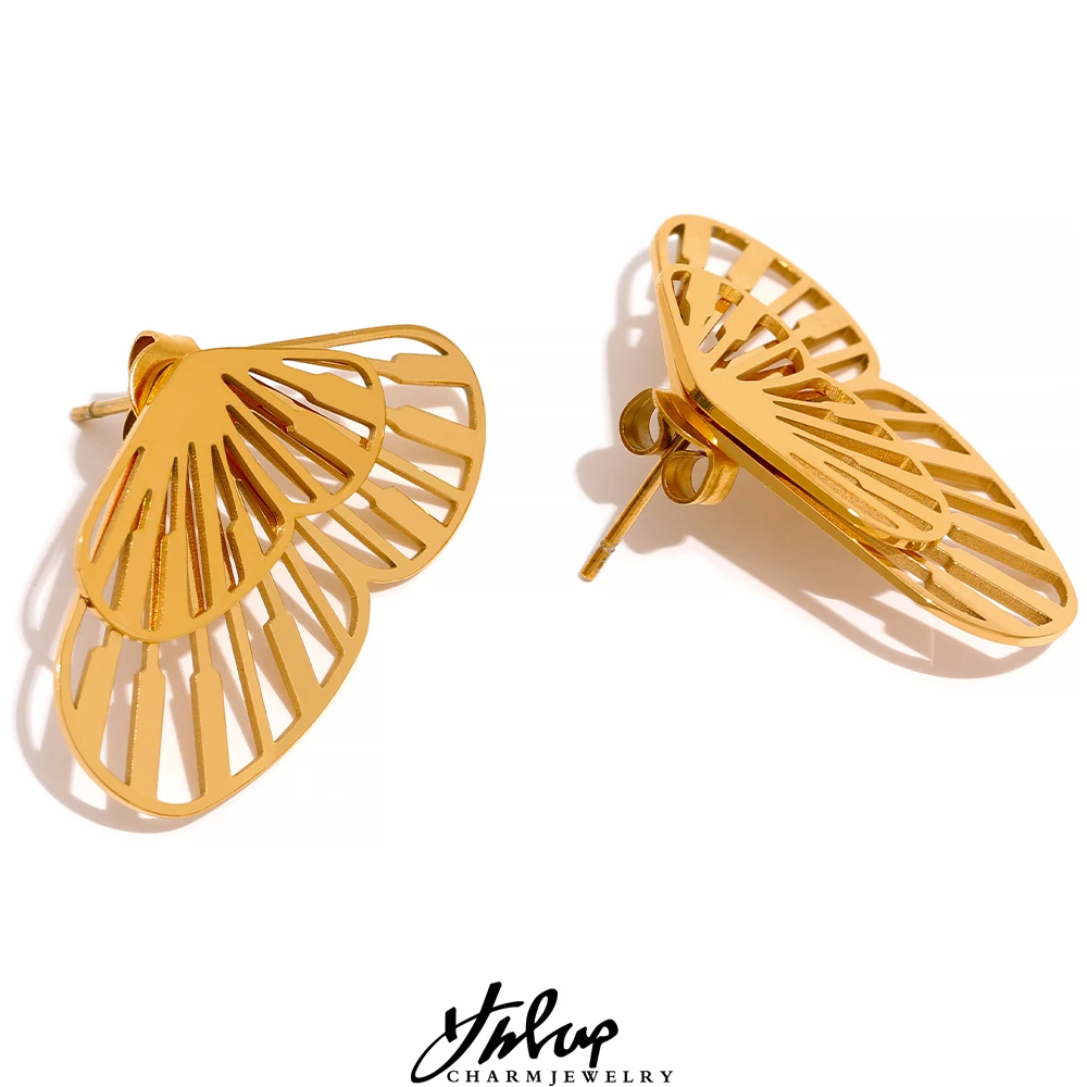 Yhpup Creative 18k Gold Color Butterfly Metal Stackable Stainless Steel Chic Fashion Stud Earrings Charm Jewelry Korean Women