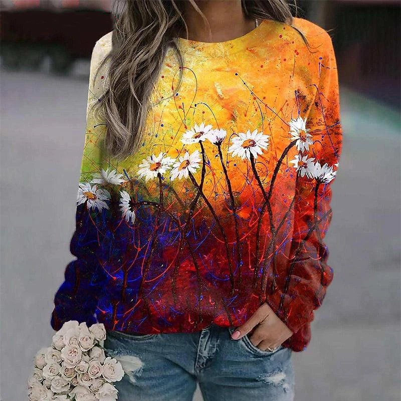 Autumn Sweatshirts Floral Flower 3D Print Hoodies Women Fashion Streetwear Long Sleeve Pullovers Tops Y2k Hoodie Woman Clothing