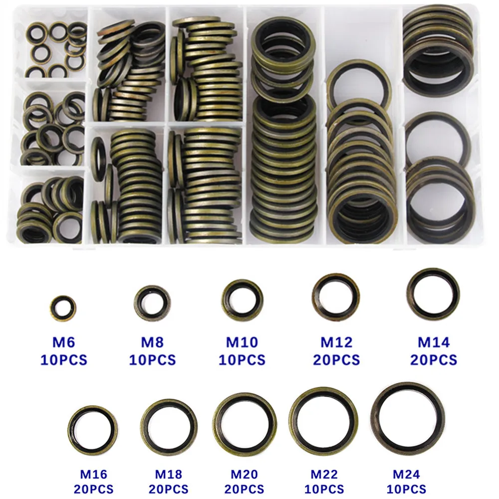 180/150/100pc Bonded Seal Sealing Ring Assortment Kit Oil Drain Screw Combined Washer Seal Set M6 M8 M10 M12 M14 M16 M18 M20 M22