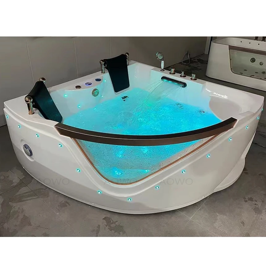 

Corner 2 Person Bath Tub With Rose Gold Faucet Spa Bathtubs Jacuzzis Light Therapy Fiberglass Tub Tina Cabane Bidet Banheira