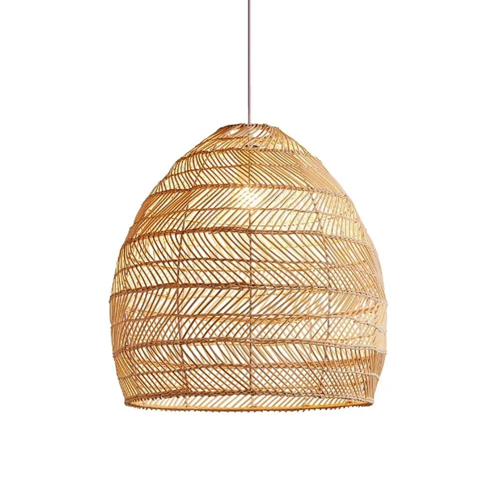 Modern Bamboo Weave Pendant Light with Round Handmade Lampshade Rattan Lamp for Home Decoration Chandelier