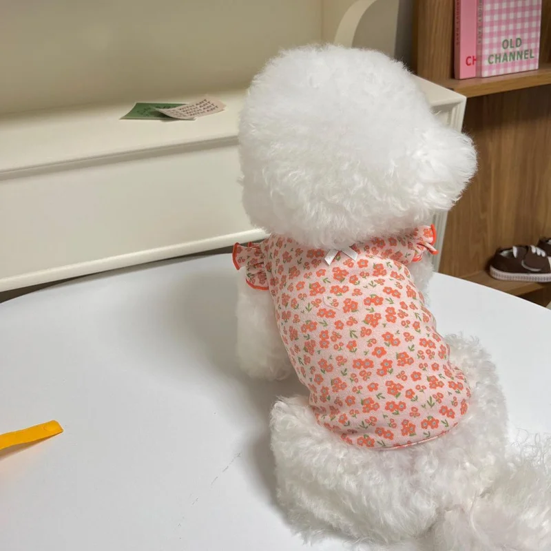 Bowknot الأزهار تحلق كم سترة الكلب الملابس القط العالمي تيدي الصيف رقيقة الربيع والخريف ملابس الحيوانات الأليفة #3