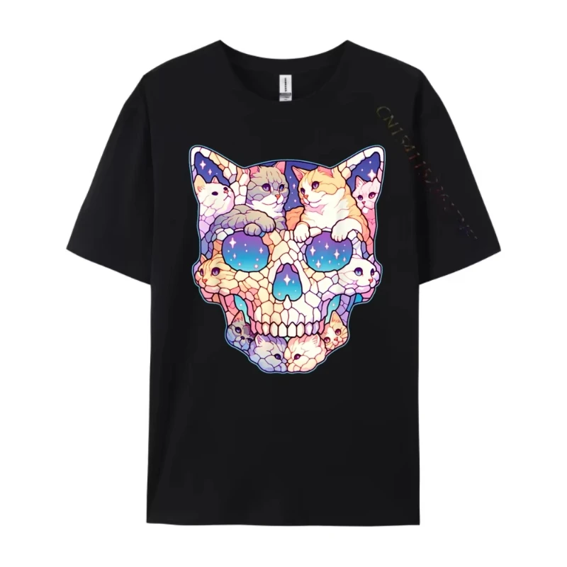 

Рубашка с черепом кота, костюм скелета на Хэллоуин, дизайнерская футболка с черепом и котом, мужские классические футболки Camisetas Hombre