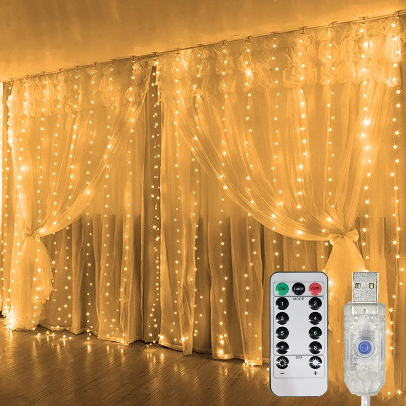 السنة الجديدة 2026 نجف يُعلق بالسقف LED الستار سلسلة أضواء 8 طرق أضواء غرفة نوم رائعة USB بالطاقة حفلة عيد الميلاد ديكور