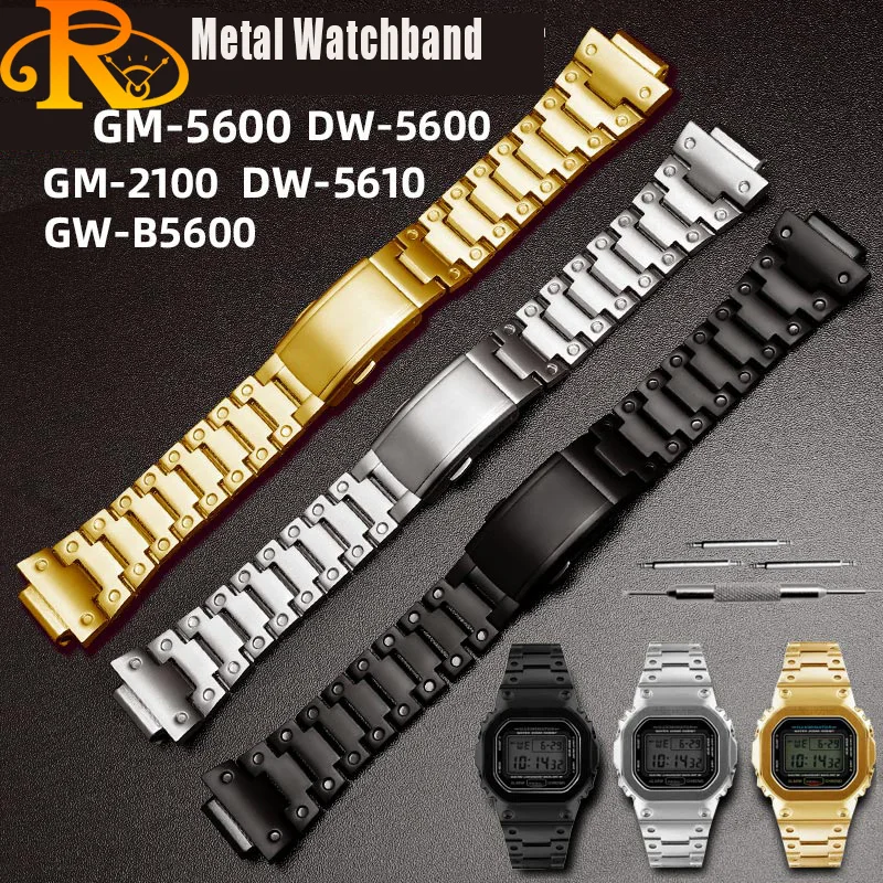 DW-5600 Metal Watchband For Casio GW-B5600 DW5600/M5610/GA2100 Stainless Steel watchband watch band metal men's strap Bracelet