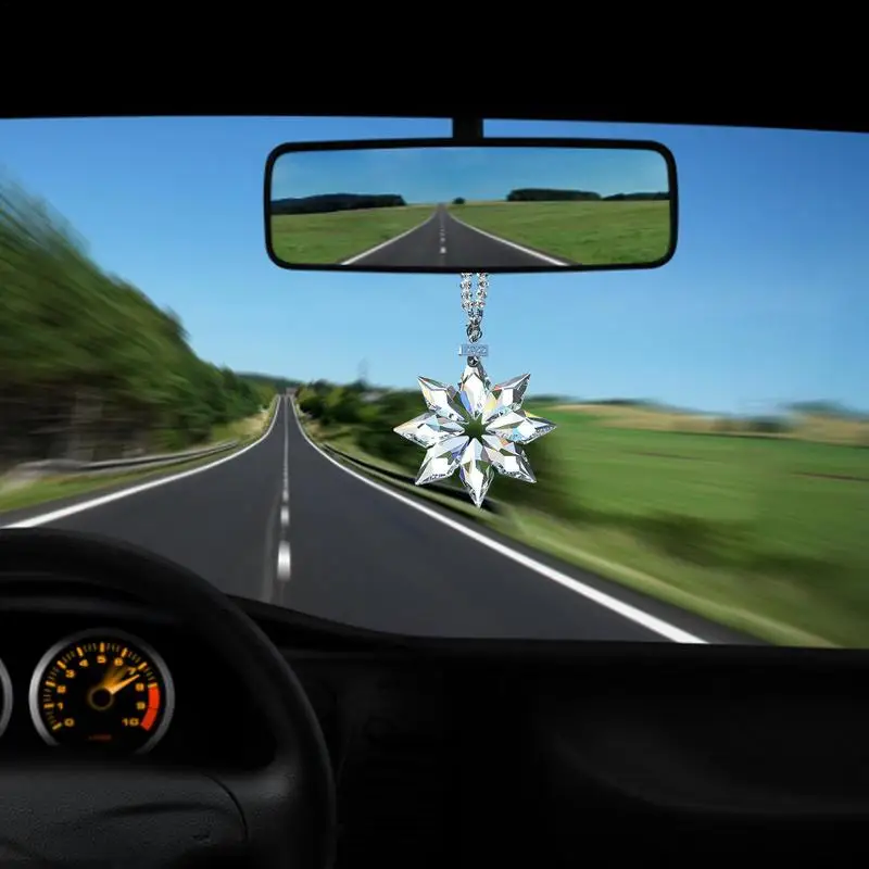 Snowflake Ornament Christmas Snowflake Pendant Auto Decoration Christmas Tree Snow Pendant Car Rearview Mirror Accessories