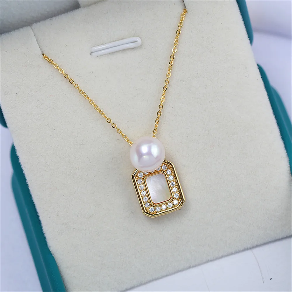 

Domestic 14k Gold Plated Color-preserving Inlaid Zircon Geometric Simplicity Pearl Necklace Pendant DIY Accessories Female