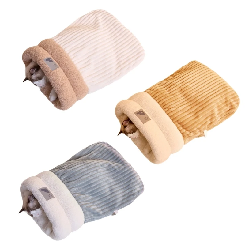 Warm Cats Lounger Bed Velvets Barrels Winter Sleep Bag Plush Liners Pet Cats Nest Cave House for Various Cats Dropship