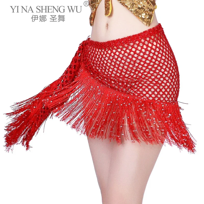 スパンコールタッセルベリーダンススカーフ中空アウトヒップウエストスカーフ女性アクセサリーベリーダンスパフォーマンスヒップラップダンスウエスト