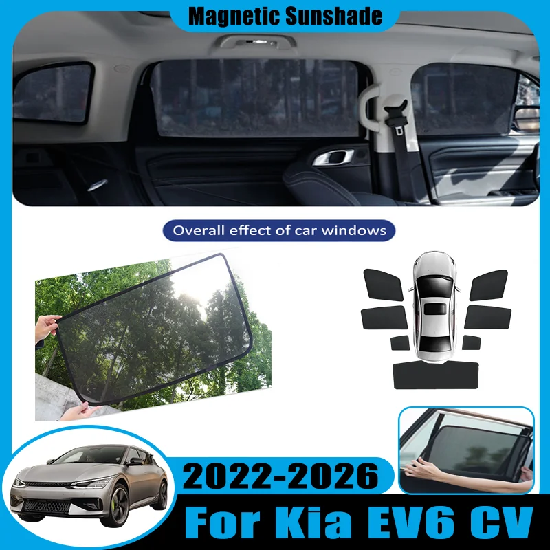 Car Mesh Sunshades For Kia EV6 CV 2022 Accessories 2024 2023~2026 Magnet Window Cover Breathable Net Magnetic Privacy Curtains