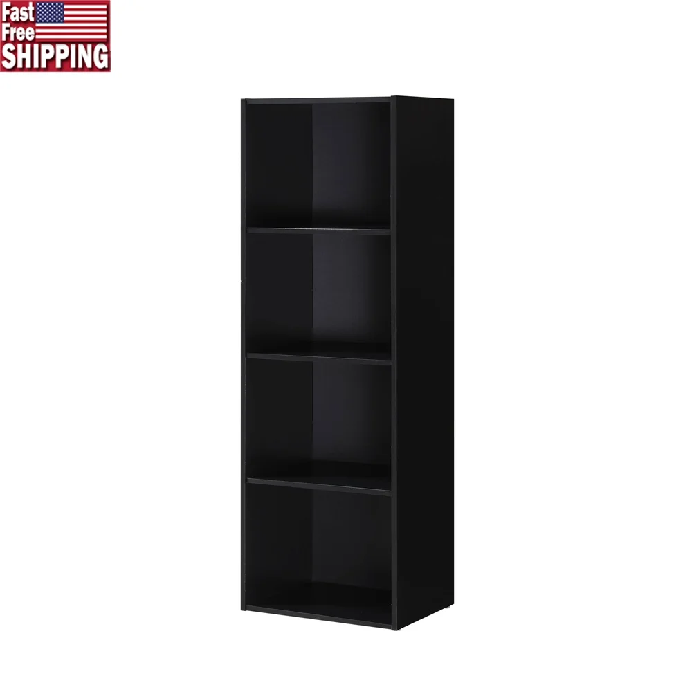 4-Shelf Wood Bookcase Slim Versatile Storage Unit Office Bedroom Living Room Laundry Room Organize Toys Books Decor