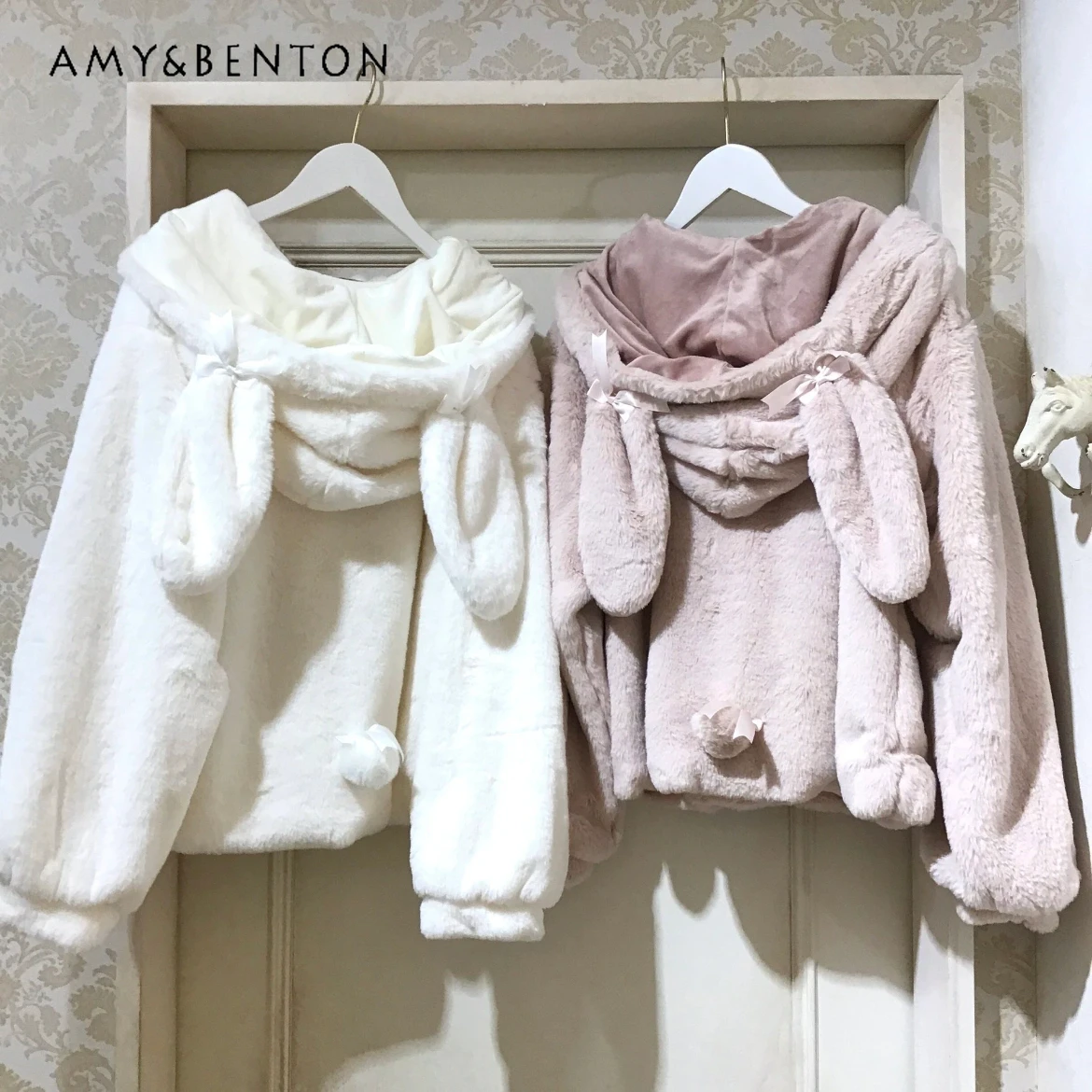 

Милое плюшевое пальто с капюшоном в японском стиле с заячьими ушками, женское зимнее новое пальто Liz Mine Series, свободное тонкое утолщенное короткое меховое пальто для девочек