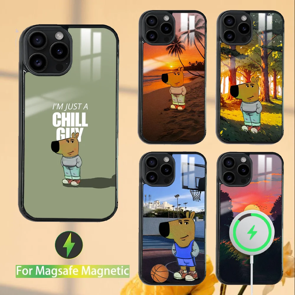 Funny I'm Just A Chill Guy Phone Case For iPhone 16 15 14 13 12 11 PRO MAX PLUS Mini Magnetic wireless mirror phone case