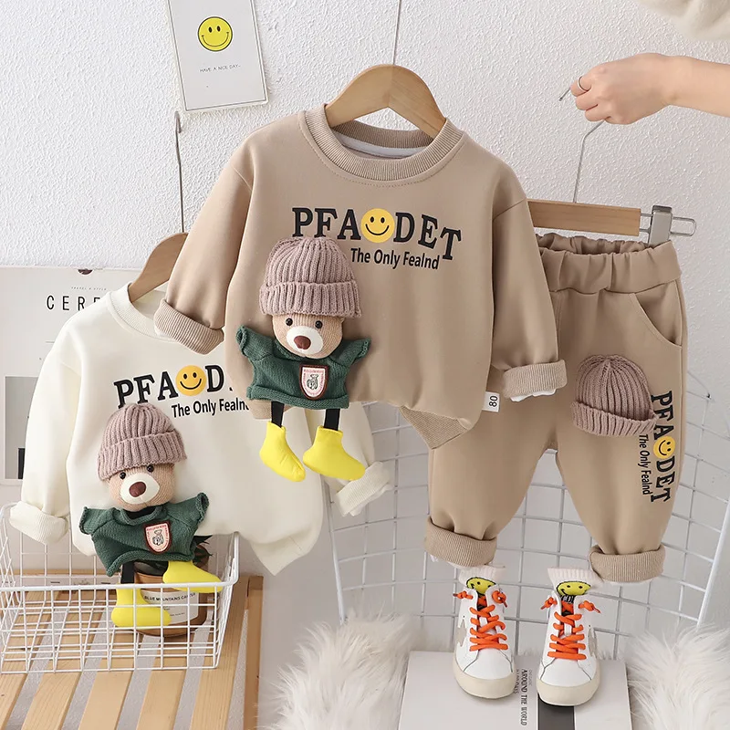 Children Clothing Baby Boys Outfit Sets  New Winter Kids Clothes Boys Print Top+Pant Suit For Girls Clothes 1-2-3-4 Year