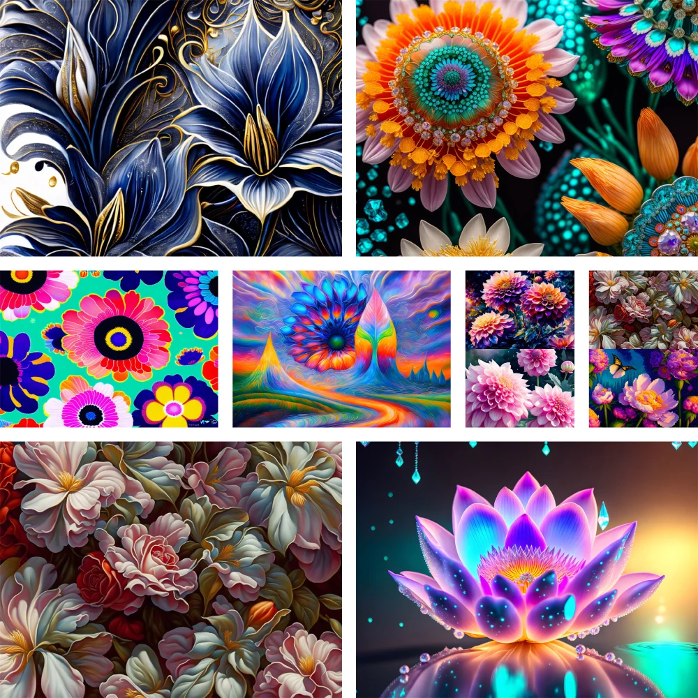 

Flowers Dahlia Tuilp Lotus Cross Stitch DIY Embroidery Full Kit Hobby Needlework Knitting Handiwork Promotions Room Decor Needle